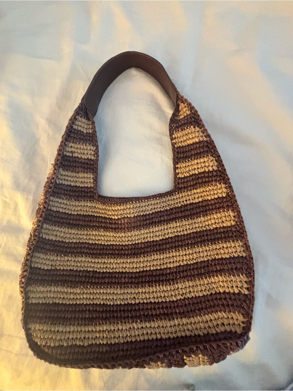 J. Crew Brown and Cream Striped Crochet Shoulder Bag